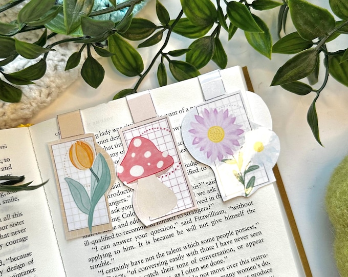 Floral Mushroom Magnetic Bookmarks: Handmade Reader Gift Set