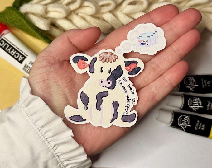 Cow Brain Sticker: Funny Computer Error, Weatherproof Matte Vinyl