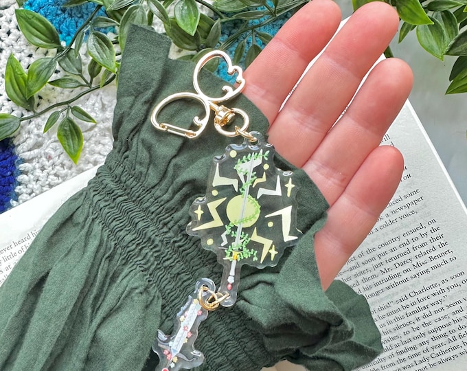 Sun Sword Acrylic Epoxy Keychain: Floral Fantasy Charm