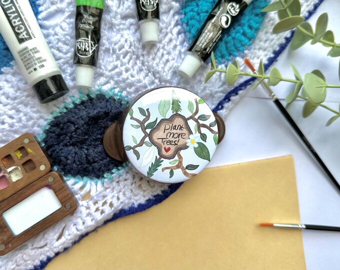 Plant more trees button | 58mm handmade button pin, environment nature