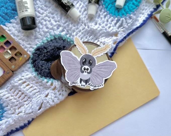 Smol but dangerous, moth sticker, Glossy Laminated Vinyl, Waterproof