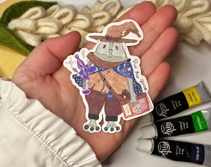 Frog wizard sticker: Weatherproof matte Vinyl, Poison master froggy DnD potion druid fantasy