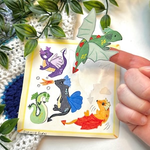 Stickerbogen | Wetterfestes mattes Vinyl | Drachen Lindgrün Pastell Illustration niedlich Fantasy Flügel Drache | Handgemacht von Künstler