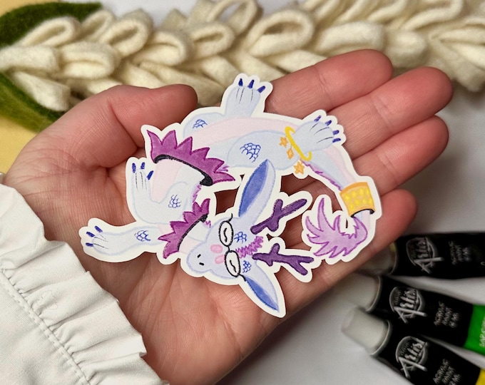Sleepy dragon sticker, Weatherproof matte Vinyl, dragons fantasy cute illustration picture book blue