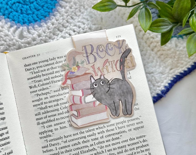 Black Cat Book Witch Magnetic Bookmark: Booktok Reader Gift
