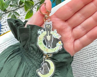 Black cat with moon Acrylic Epoxy Keychain: Celestial Kitten Charm