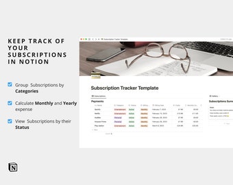 Subscriptions Tracker  Notion Template | Digital Planner | Notion Expenses Tracker | Notion Subscriptions Tracker