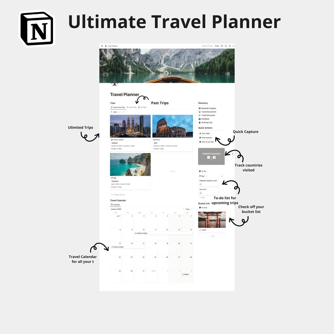 Notion Template Travel Planner 2024, Travel Organiser, Notion Trip Planner, Travel Itinerary