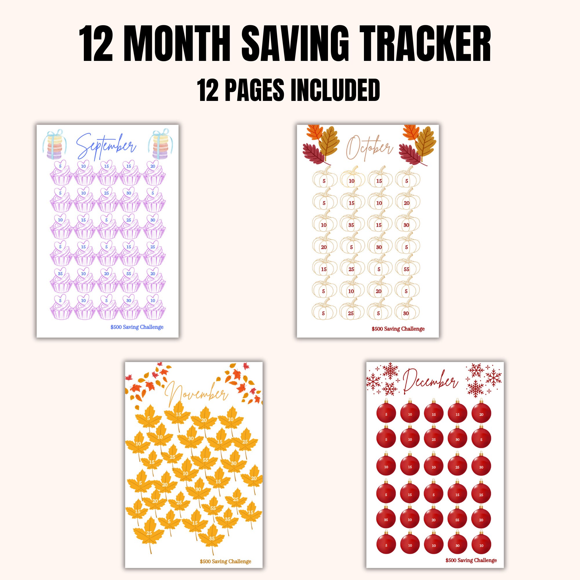 A6 Monthly Savings Challenge Printable, Mini Savings Challenge Bundle ...