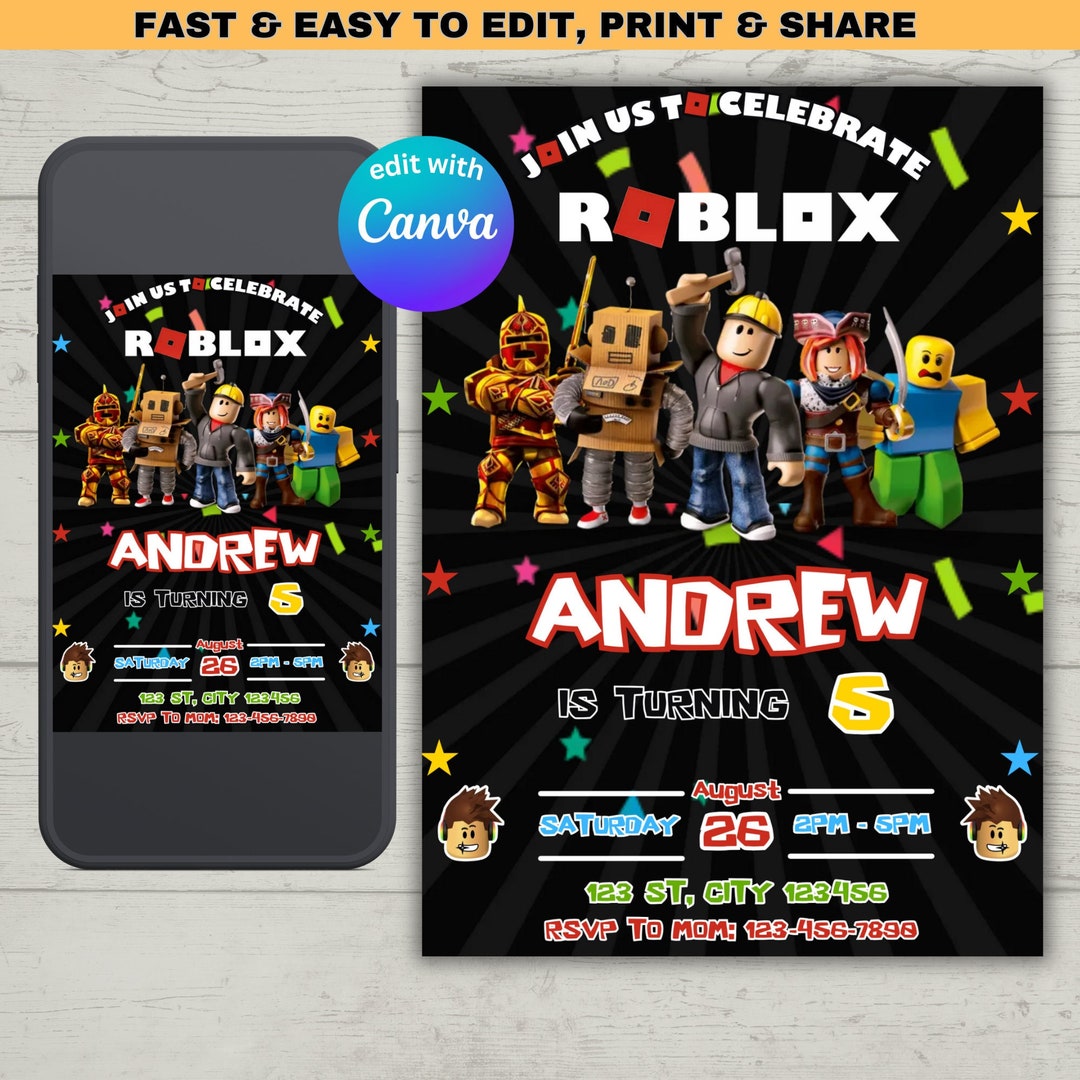 Roblox Invitation, Roblox Invite, Game Party, Roblox Boys Birthday ...