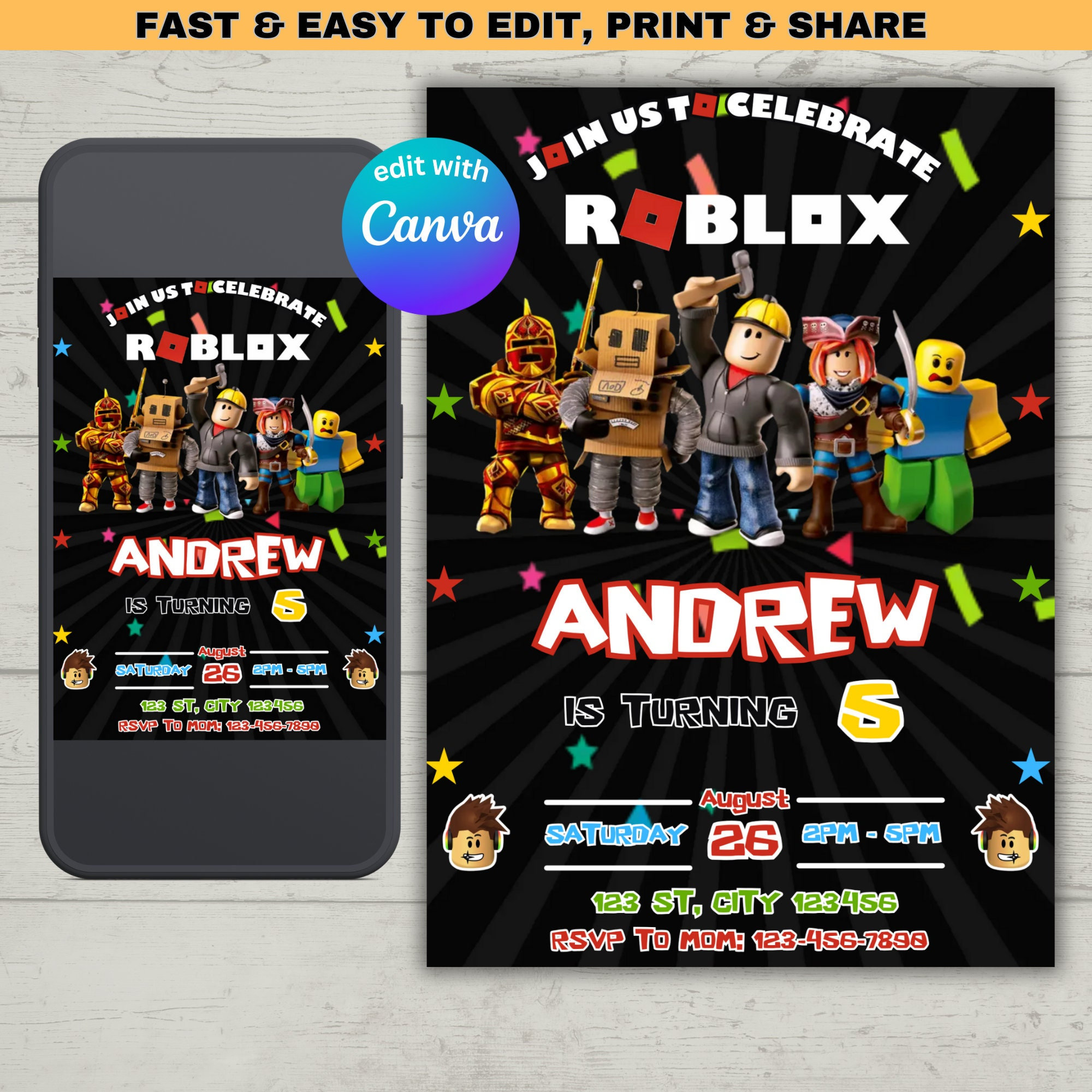 Roblox Invitation, Roblox Invite, Game Party, Roblox Boys Birthday ...