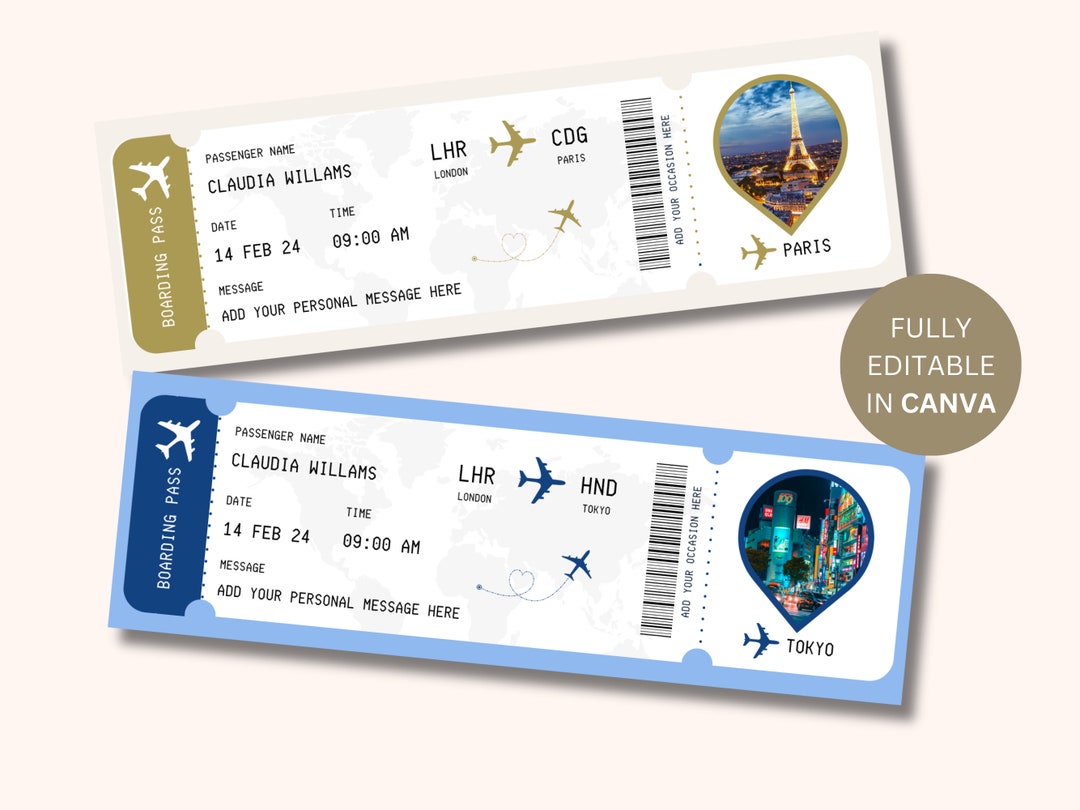 Editable Boarding Pass Template Surprise Boarding Pass Etsy