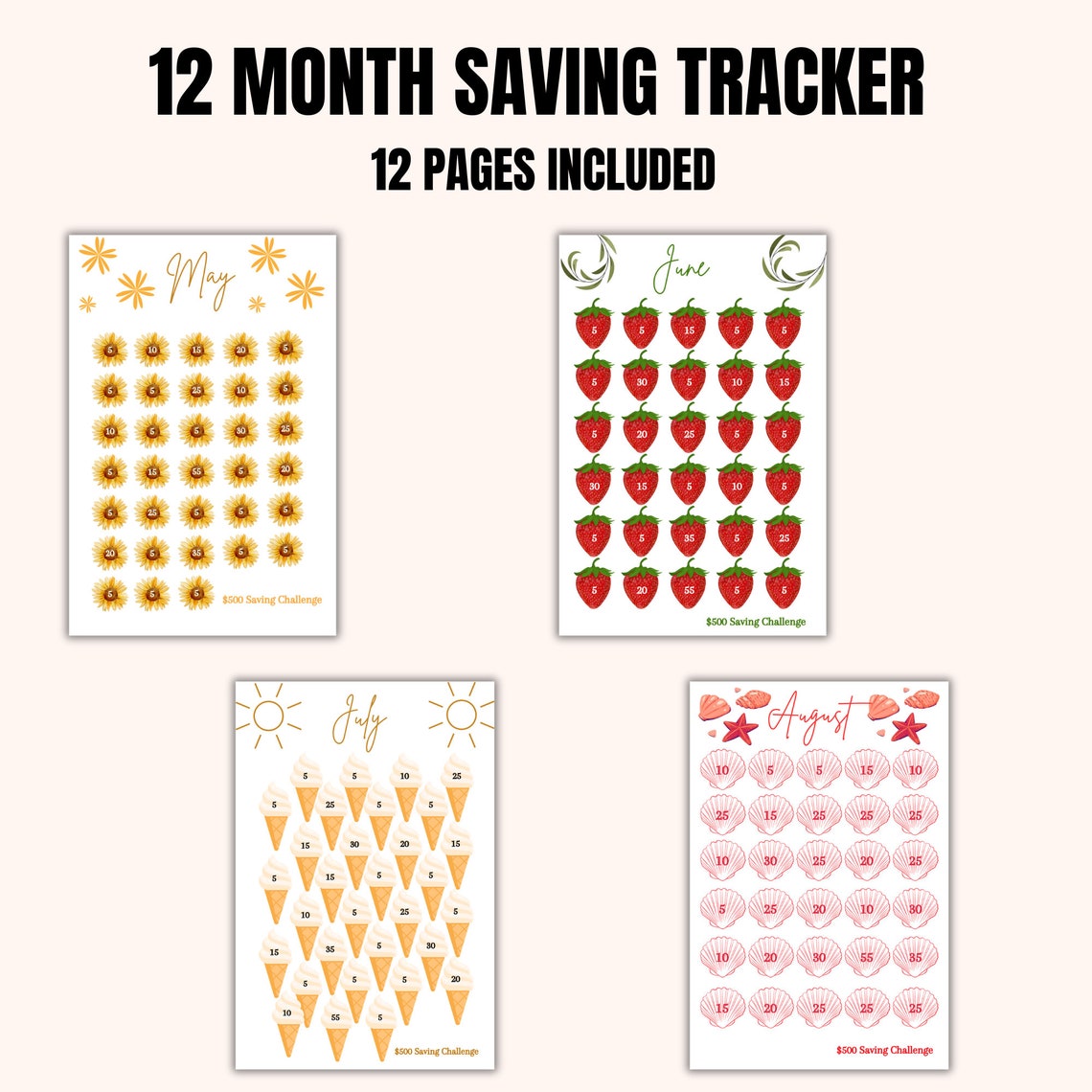A6 Monthly Savings Challenge Printable, Mini Savings Challenge Bundle ...