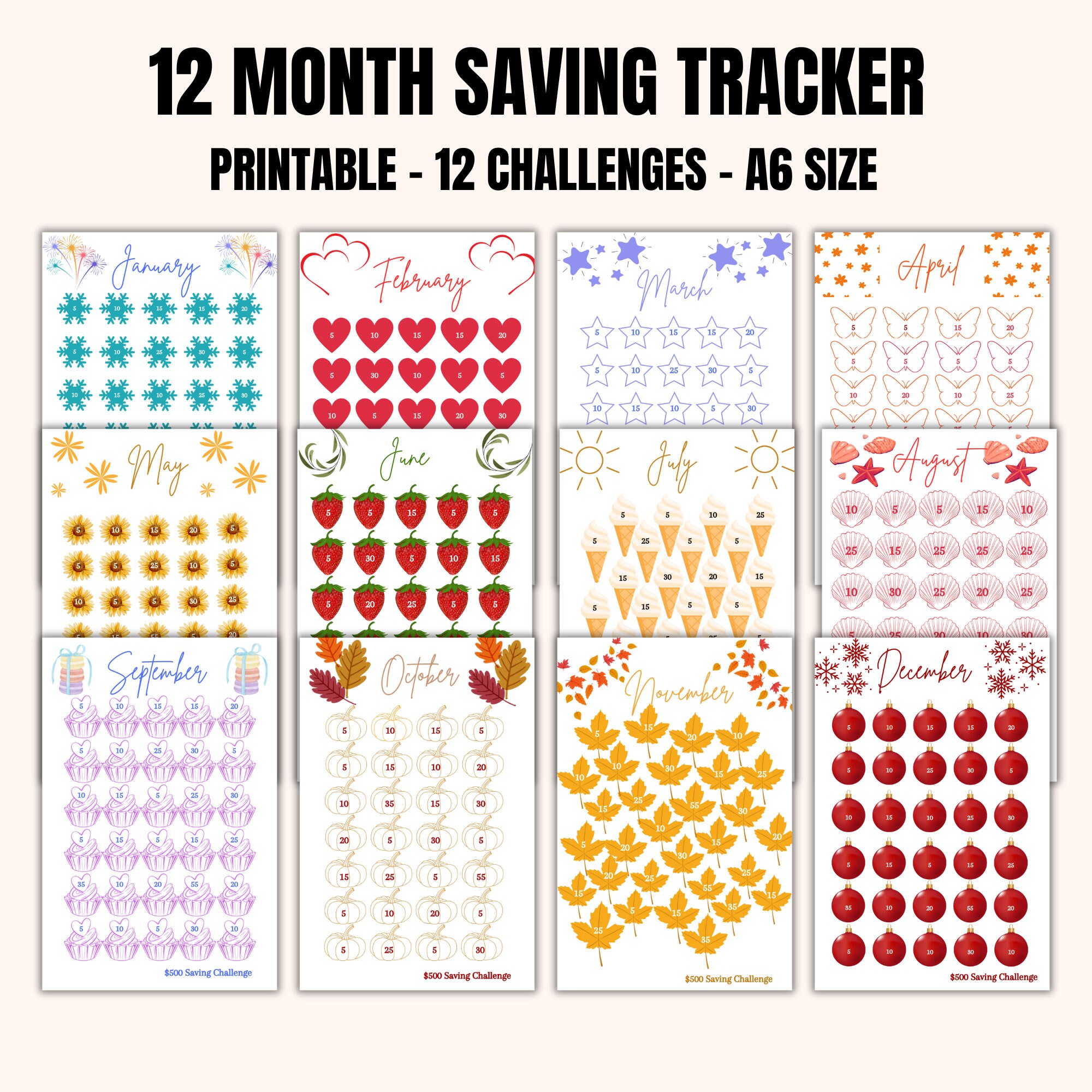 A6 Monthly Savings Challenge Printable, Mini Savings Challenge Bundle ...