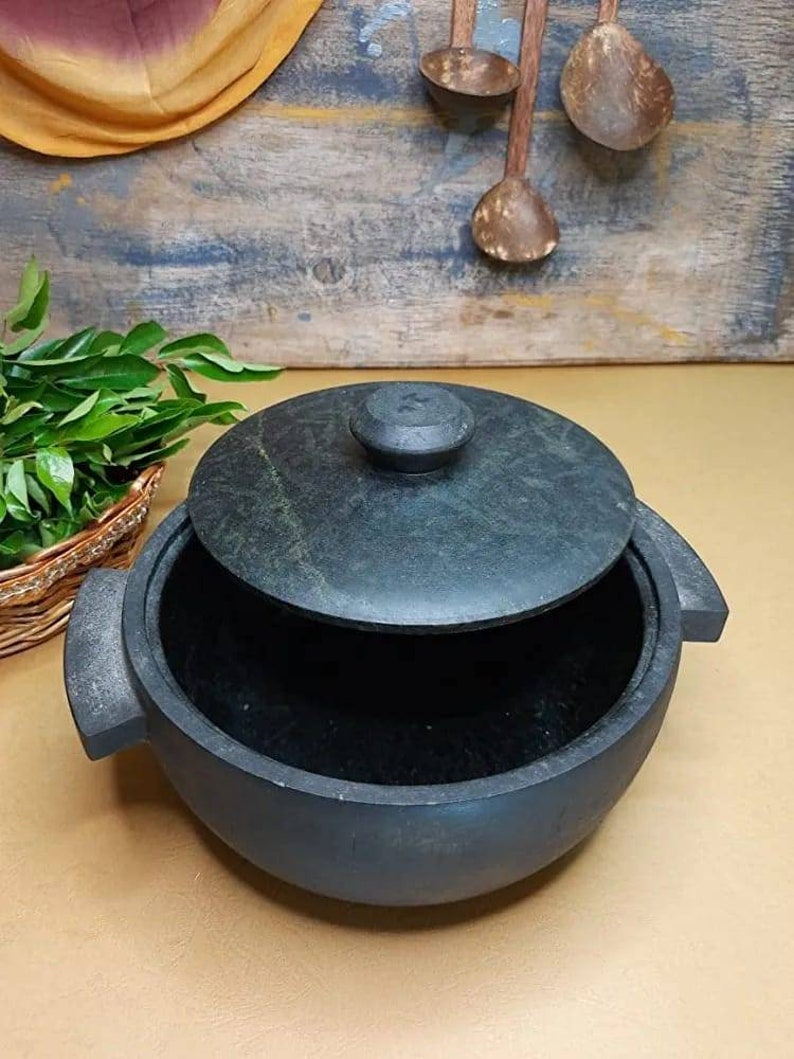 Soapstone Cooking Pot With Handle and Lid, Soapstone Cookware, Cook and
