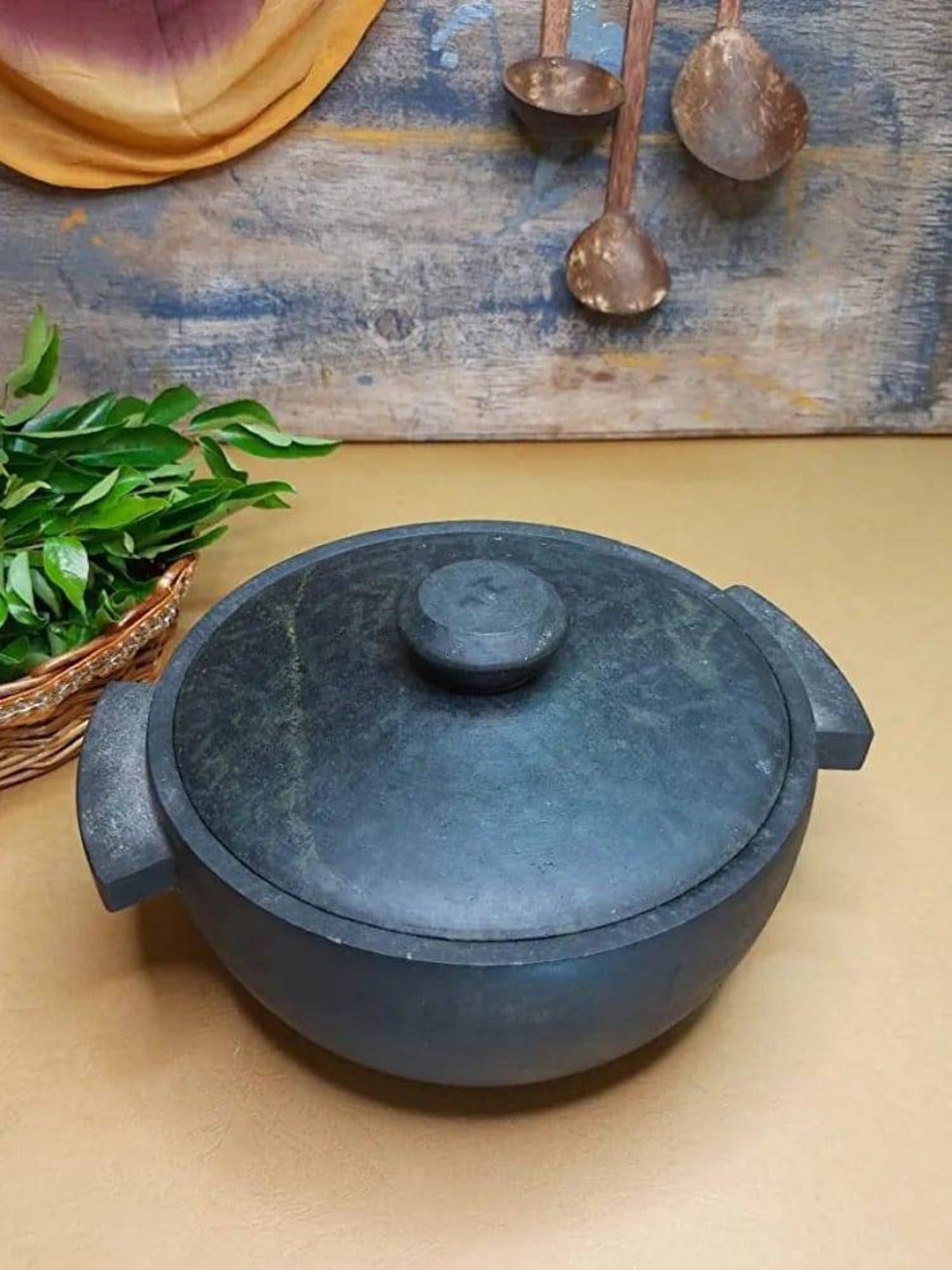 Soapstone Cooking Pot With Handle and Lid, Soapstone Cookware, Cook and