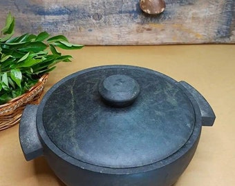 Soapstone cooking pot with handle and lid, Soapstone Cookware, Cook and Serve, Handmade Finish Soapstone Cooking pot