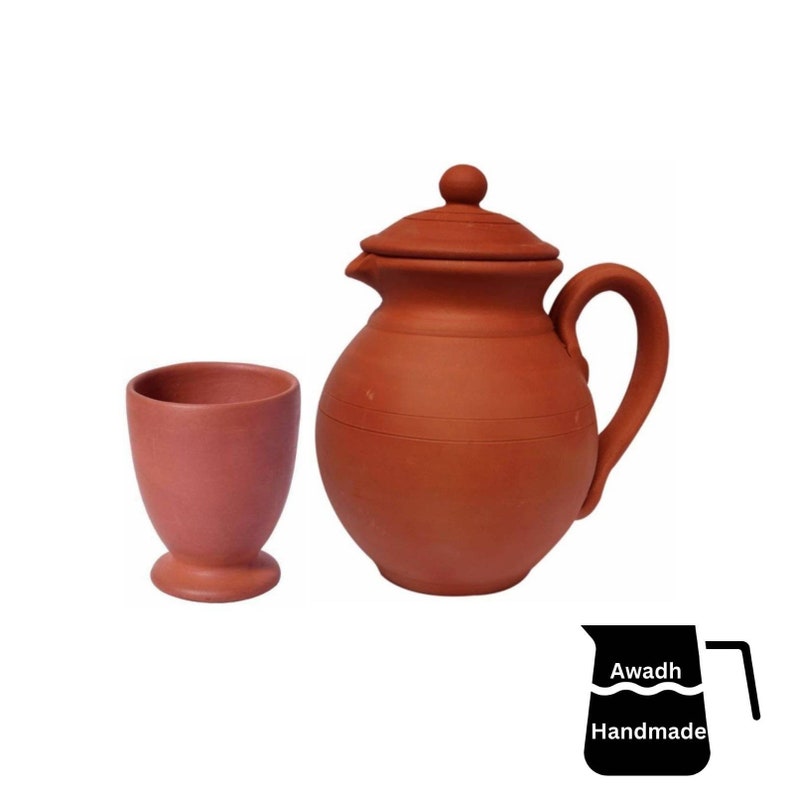 Clay Water Jug With Lid 1 Liter With Free Tumbler Terracotta Etsy