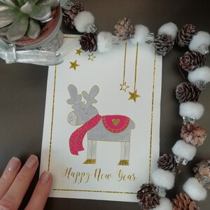 Merry & Bright Christmas Card • printable Christmas card, cute Christmas light card, printable deer card