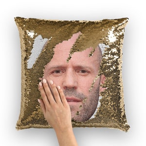 Jason Statham Pailletten Kissen | Promi-Kissenkissen | Cooler Kissenbezug | Lustige Geschenkidee für Crank Movie Fans