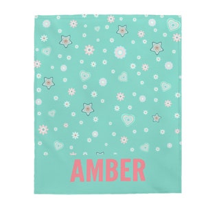 Personalized Blanket with Flowers, Cute Blanket for Toddlers, Flower Blanket for Kids, Turquoise Blanket Gift Idea, Custom Blanket Gift Idea image 3