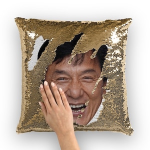 Jackie Chan Sequin Pillow | Celebrity Pillow Cushions | Cool Pillow Case | Funny Gift Idea for Project A Movie Fans