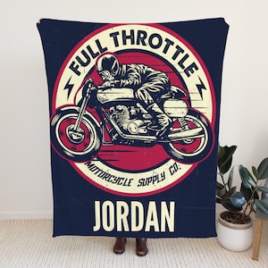 Personalized Motorcycle Blanket with Name, Custom Name Blanket for Boys, Best Boys Blanket, Gift Idea for Boys, Customizable Blanket Boys