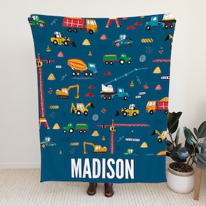 Personalized Construction Blanket, Dump Truck Custom Blanket, Personal Blanket for Kids, Custom Blanket Name, Construction Vehicles Blanket