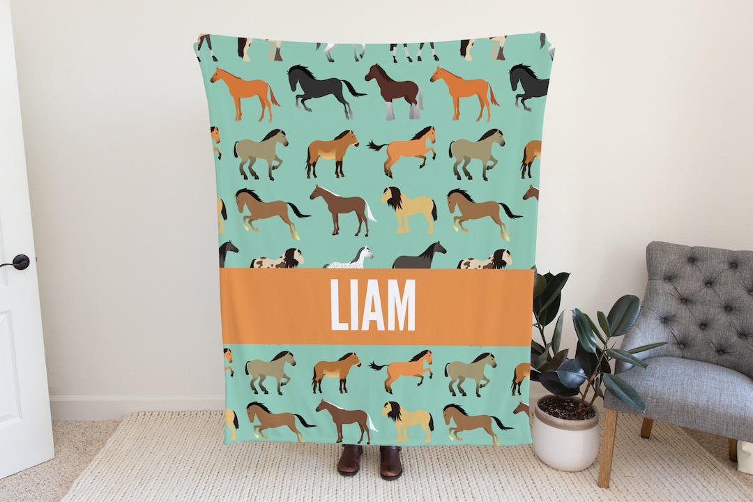 Custom Horse Blanket for Kids, Personalized Blanket With Horses