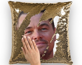 Leonardo DiCaprio Sequin Pillow | Celebrity Pillow Cushions | Cool Pillow Case | Funny Gift Idea for Titanic Fans