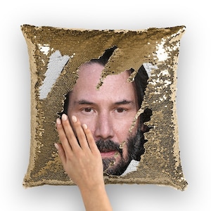 Almohada de lentejuelas Keanu Reeves / Cojines de almohada de celebridades / Funda de almohada genial / Idea de regalo divertida para los fanáticos de las películas de velocidad