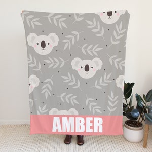 Koala Throw Blanket, Custom Blanket in Koala Design, Personalized Blanket for Kids, Koala Fleece Blanket For Her, Custom Blanket with Koalas