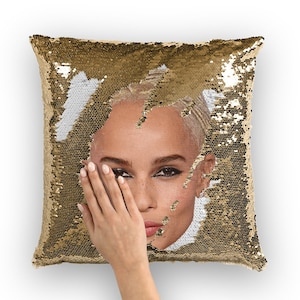Zo Kravitz Pailletten Kissen | Promi-Kissenkissen | Cooler Kissenbezug | Lustige Geschenkidee für Filmfans