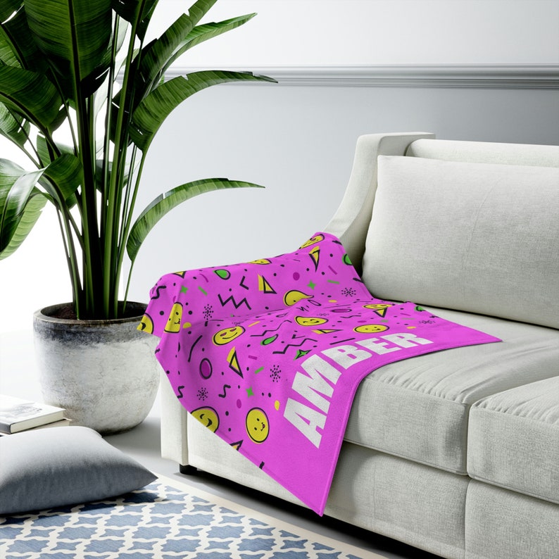 Smiley Face Blanket for Kids, Cute Pink Blanket for Toddlers, Custom Blanket With Name