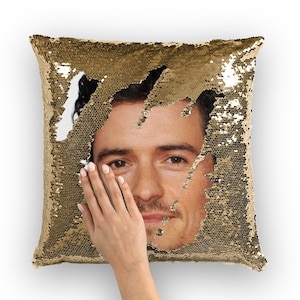 Orlando Bloom Pailletten Kissen | Promi-Kissenkissen | Cooler Kissenbezug | Lustige Geschenkidee für Fluch der Karibik Fans