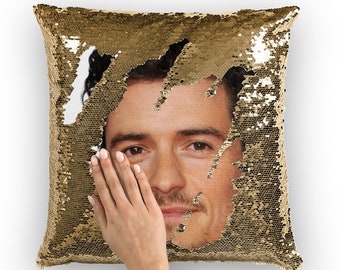 Orlando Bloom Sequin Pillow | Celebrity Pillow Cushions | Cool Pillow Case | Funny Gift Idea for Pirates of the Caribbean Fans