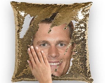 Tom Brady Sequin Pillow | Celebrity Pillow Cushions | Cool Pillow Case | Funny Gift Idea for Tom Brady Fans