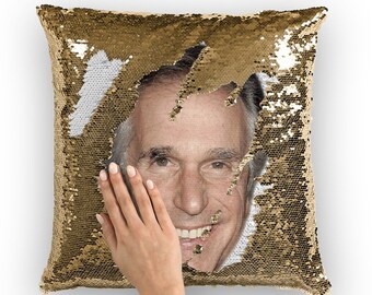 Henry Winkler Sequin Pillow | Celebrity Pillow Cushions | Cool Pillow Case | Funny Gift Idea for Click Movie Fans
