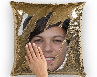 Poduszka z cekinami Louis Tomlinson | Poduszki z motywem gwiazd | Fajna poszewka na poduszkę | Zabawny pomysł na prezent dla fanów Louisa Tomlinsona