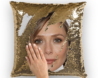 Elizabeth Olsen Sequin Pillow | Celebrity Pillow Cushions | Cool Pillow Case | Funny Gift Idea for Ingrid Goes West Movie Fans