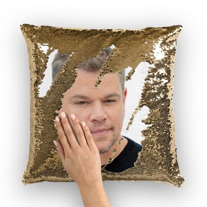 Matt Damon Sequin Pillow | Celebrity Pillow Cushions | Cool Pillow Case | Funny Gift Idea