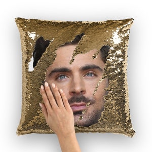Zac Efron Sequin Pillow | Celebrity Pillow Cushions | Cool Pillow Case | Funny Gift Idea for High School Musical Fans