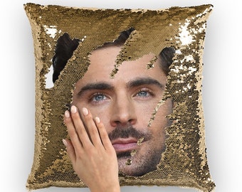 Zac Efron Sequin Pillow | Celebrity Pillow Cushions | Cool Pillow Case | Funny Gift Idea for High School Musical Fans