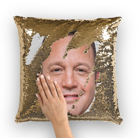 Funda De Almohada De Lentejuelas Reversibles | Cara De Celebridad Y Sirena | Cumpleaños Divertido | Regalo Original