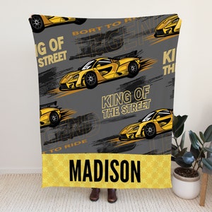 Race Car Blanket, Blanket with Cars, Sports Car Blanket, Car Baby Shower Gift, Custom Toddler Blanket, Personalized Blanket For Kids
