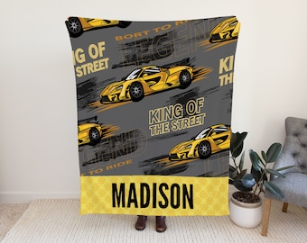 Race Car Blanket, Blanket with Cars, Sports Car Blanket, Car Baby Shower Gift, Custom Toddler Blanket, Personalized Blanket For Kids