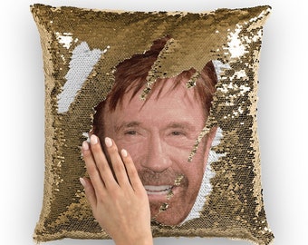 Chuck Norris Sequin Pillow | Celebrity Pillow Cushions | Cool Pillow Case | Funny Gift Idea for Lone Wolf McQuade Movie Fans
