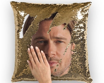 Brad Pitt Sequin Pillow | Celebrity Pillow Cushions | Cool Pillow Case | Funny Gift Idea for Friends Movie
