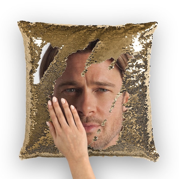 Oreiller à paillettes Brad Pitt | Coussins d'oreiller de célébrité | Taie d'oreiller cool | Idée cadeau amusante pour le film d'amis