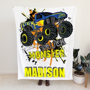 Personalisierte Monster-Truck-Decke, individuelle Decke mit Monster-Trucks, persönliche LKW-Decke, benutzerdefinierte Decke mit Namen, Decke-Geschenk-Idee